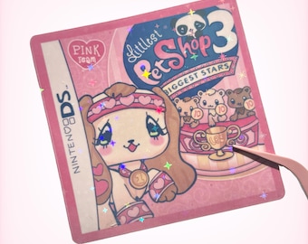 LPS ビッグスターズ DS ゲームにインスパイアされたキラキラステッカー | 2x2 | ビニール製、耐水性、かわいい、ジャーナリング、Y2K