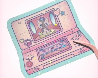 LPS DSゲームにインスパイアされたキラキラステッカー | 2x2 | ビニール製、耐水性、かわいい、ジャーナリング、Y2K