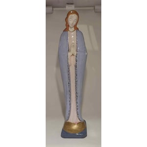 Vintage Porcelain Madonna Signed Figure in Blue Cloak