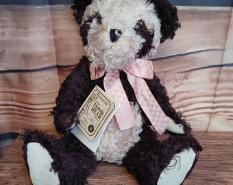 Vtg The Boyd’s Collection Mohair Bear Noir/Blanc Assis Ours en peluche de collection