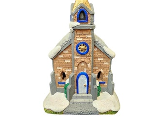 Decorazione per chiesa in ceramica dipinta a mano vintage con villaggio di Natale