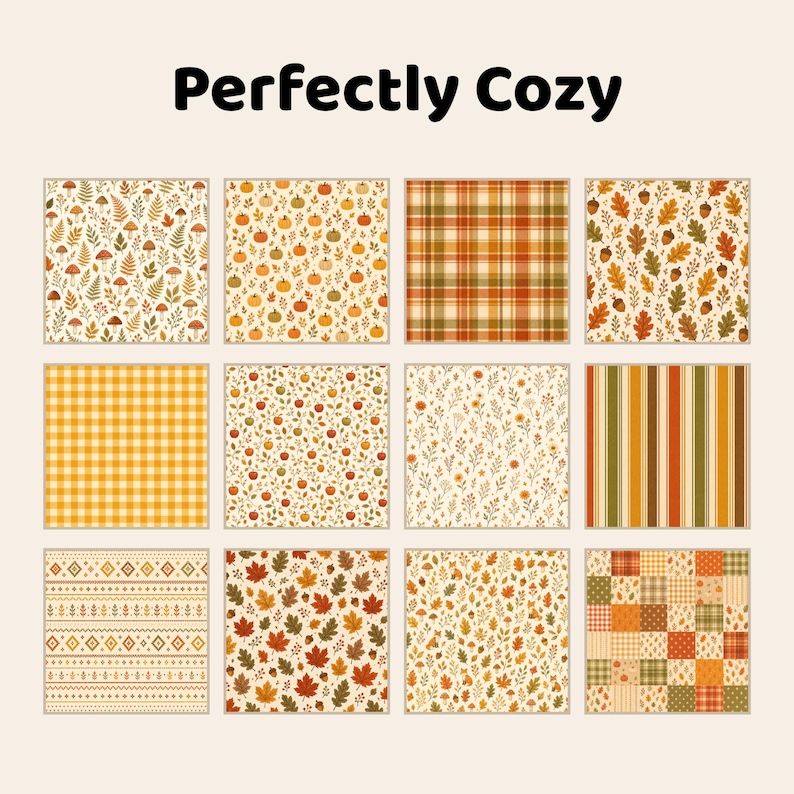 Cozy Harvest Digital Scrapbook Paper Pack, Fall Autumn Patterns (12x12 ...