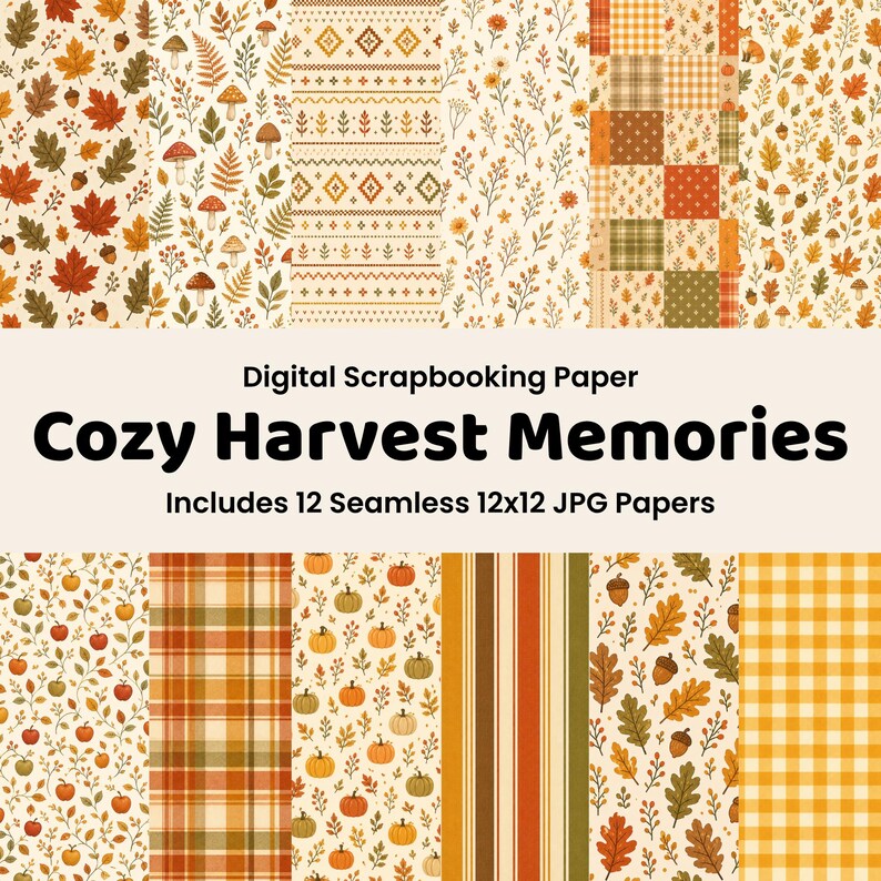 Cozy Harvest Digital Paper Pack, Fall Scrapbook Paper, Pumpkin Plaid ...