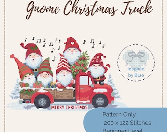Christmas Gnome Truck Cross Stitch Pattern PDF – Holiday Decor | Beginner Instant Download