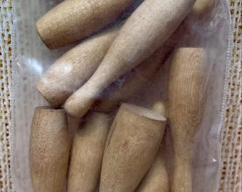 Set of 10 miniature wooden bowling pins