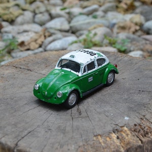 Vintage green metal toy Vokswagen Beetle- Mexico sity gren taxi - Old car toy - Old metal toy  - Small metal car - Collectible car toy