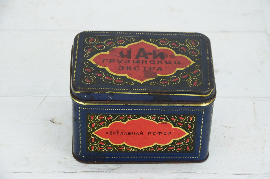 Metal Tea Box and Black Extra Tea Old Tin Tea Box Etsy