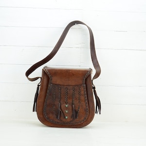 Bolso vintage de piel auténtica - Bolso de piel marrón - Bolso retro - Bolso de noche - Bolso hecho a mano - Bolso grabado - Bolso de mujer
