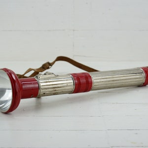 Vintage big red hand lantern - Old  big metal flashlight - Collectable hand torch - Signal lantern