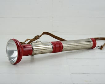 Vintage big red hand lantern - Old  big metal flashlight - Collectable hand torch - Signal lantern