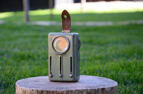 Vintage Green Army Lantern - Old Military Pocket Flashlight