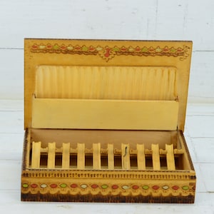 Portasigarette pirografate in legno vintage - Vecchio portatabacco in legno - Vecchio accessorio per fumatori - Portasigarette retrò - Portasigarette - Idea regalo