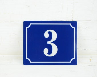 Vintage French blue house number - Door number 3 - Self- adhesive number 3 - Sign number 3 - Self - adhesive foil with number 3 - Number 3