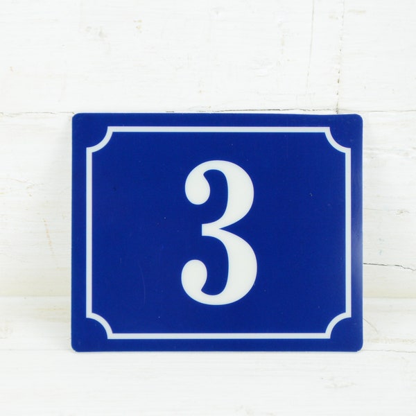 Numero civico blu francese vintage - Porta numero 3 - Numero autoadesivo 3 - Segno numero 3 - Foglio autoadesivo con numero 3 - Numero 3