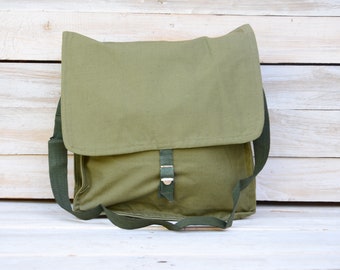 Vintage army canvas bag - Old Bulgarian messenger bag - New green canvas bag - Canvas soldier bag - Gift for Him