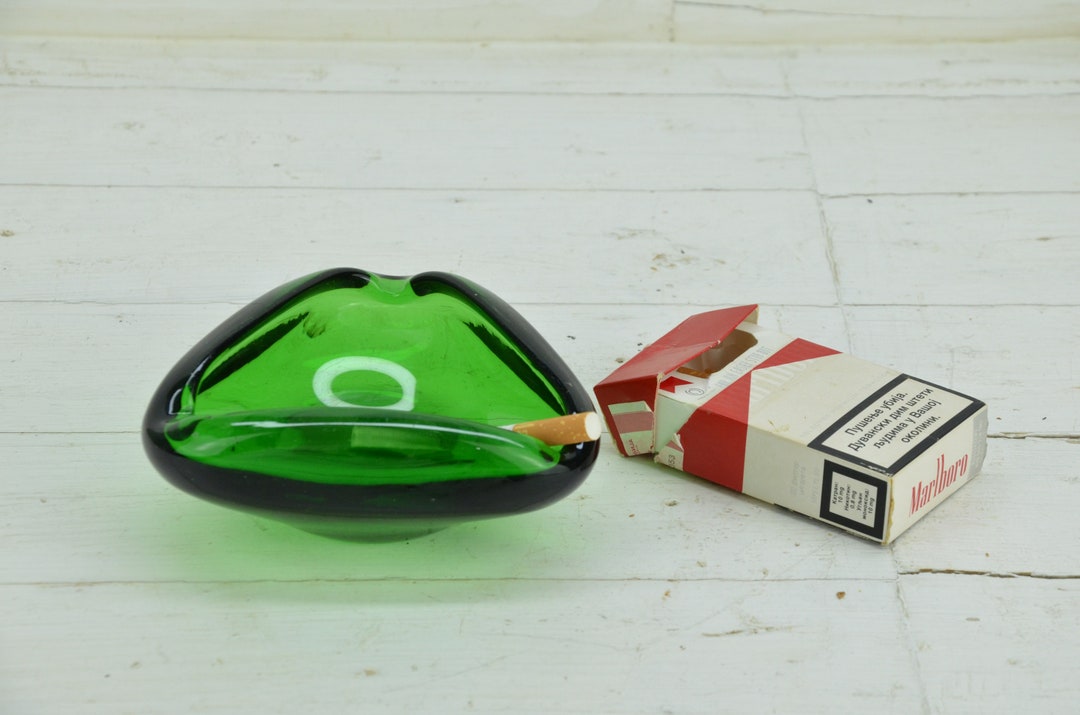 Green Glass Ashtray Vintage Glass Ashtray Massive Glass Ashtray