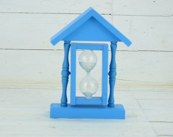 Wooden and glass hourglass - Vintage hourglass - Glass hourglass with blue sand - Hourglass 1.5 minutes - Glass souvenir clock - Wooden