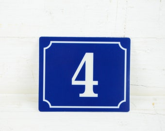 Vintage French blue house number - Door number 4 - Self- adhesive number 4 - Sign number 4 - Self - adhesive foil with number 4 - Number 4