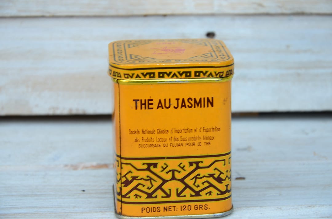 China Metal Tea Box and Jasmine Tea Old Tin Tea Box Jasmine Tea Vintage Tea Box Home Decor Etsy