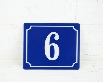 Vintage French blue house number - Door number 6 - Self- adhesive number 6 - Sign number 6 - Self - adhesive foil with number 6 - Number 6