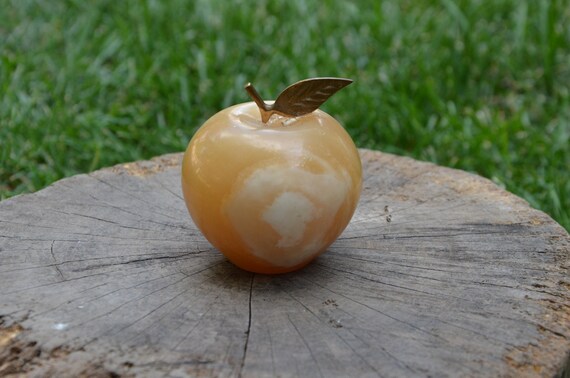 Brown marble apple - Indian marble apple - Handmade polished marble apple - Home decor - Crystal marble oval - Gift idea