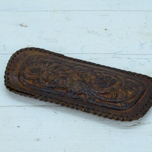 Custodia in pelle antica - Custodia per occhiali vintage - Custodia in vera pelle - Custodia in pelle fatta a mano - Custodia per occhiali in pelle goffrata