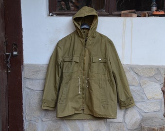 Old Military Green Canvas Anorak with zipper - Canvas Anorak - Tourist parka jacket - Fishing parka jacket - Green canvas jacket for hunting