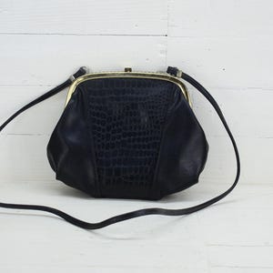 Vintage schwarze Ledertasche - Schwarze Ledertasche - Retro Tasche - Abendtasche - Handgemachte Tasche - Alte Tasche - Frauentasche