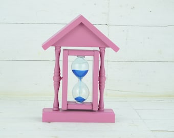 Wooden and glass hourglass - Vintage hourglass - Glass hourglass with blue sand - Hourglass 1.5 minutes - Glass souvenir clock - Wooden