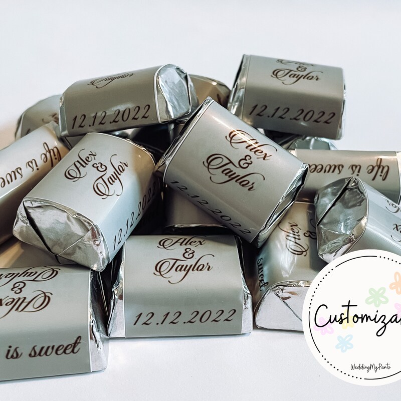thumbnail image 2 of 60 Personalized Monogram Hershey Nugget Labels – Wedding Shower Party Favors, Gray Design 2 of 3