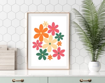 Daisy Print, Floral Print, Simple Flower Print, Groovy Print, Cute Flower Print, Flower Wall Art, Botanical, Colorful Flower Print