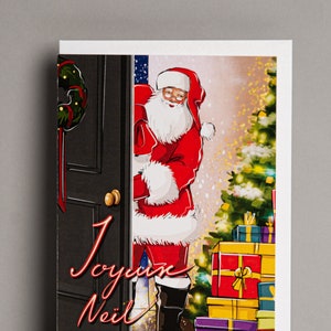 Buon Natale, Cartolina di auguri di Natale con carta seminata, Buone Feste, Illustrazione buon Babbo Natale