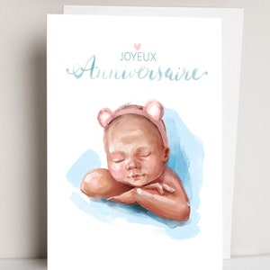 carte de bébé Joyeux Anniversaire style aquarelle,wellcome baby,its a boy