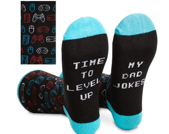 Gamer Dad Joke Socks Level Up Dress Socks with Joke, One Pair of Funny Socks For Men, Great Father's Day Gift or Funny New Dad Gift