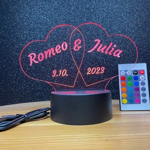 Lámpara de corazón personalizada como regalo romántico para pareja con nombre grabado como muestra de amor en forma de luz LED con muchos colores