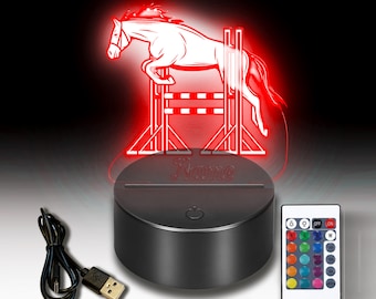 Night light jumping horse personalized with your desired name including remote control. As a decorative light to dream for riders