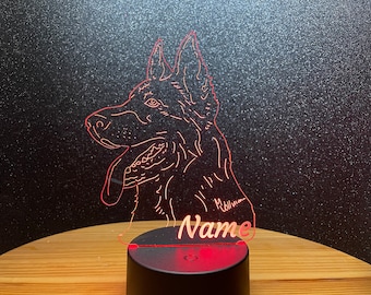 Night light German Shepherd head personalized with your desired name Includes remote control. As a decorative light for all German Shepherd owners