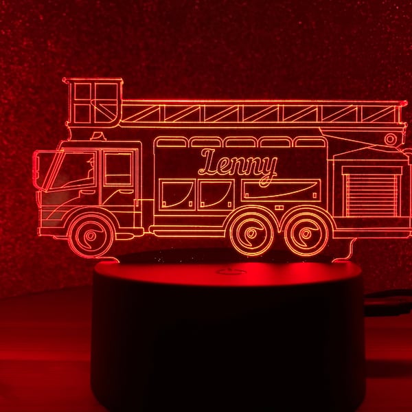 Nachtlicht Feuerwehrauto personalisiert mit deinem Wunschnamen Inklusive Fernbedienung. Als Deko Licht zum träumen für alle Feuerwehrler