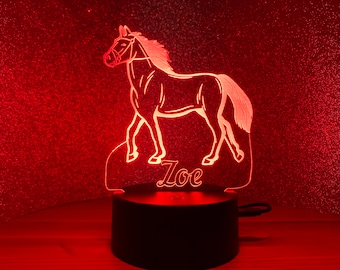 Night light horse personalized with your desired name Including remote control USB cable. As a decorative light to dream for riders