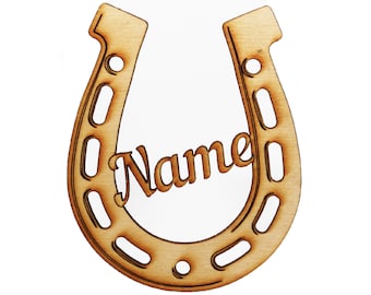 Name tag children's room as horseshoe made of wood individually personalized for the children's room or horse box.