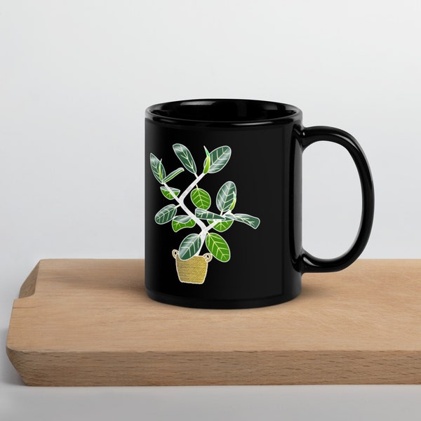 Ficus benghalensis 'Audrey' Black Glossy Coffee Mug 11oz, 15oz