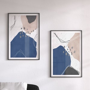 Navy Blue Wall Art,  Minimalistic Art, Modern Wall Art, Bedroom Print Set, Dining Room Art, Dark Blue,2 Piece Art Prints,Abstract Wall Art