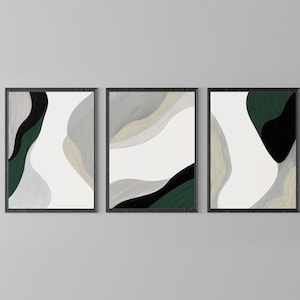Green Wall Art, Green Decor, Bedroom Wall Art, Dark Green Wall Decor, 3 Piece Wall Art, Living Room Abstract Art Prints