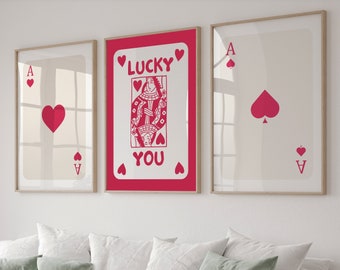 Set Of 3 Trendy Retro Wall Art,  Viva Magenta Ace Card Poster, Retro Trendy Aesthetic Print, Trendy Poster, Modern Retro Dorm Decor
