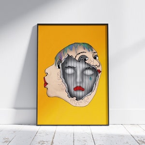 Abstract Portrait Art, Printable Wall Art, Room Decor, Large Dining Living Room Abstract Art Prints, Master Bedroom Decor Art Print Active