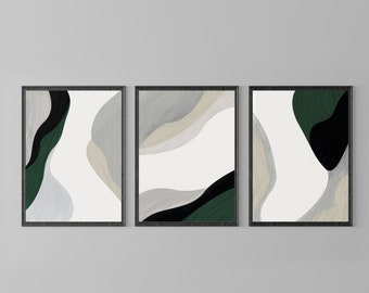 Abstract Green Art Prints, 3 Piece Wall Decor (Digital Download)