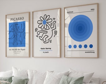 Gallery Wall Art Set Of 3 Prints, Picasso Print, Picasso Poster, Bauhaus Print, Bauhaus Poster, Gallery Wall Bundle, Blue Set, Picasso Set