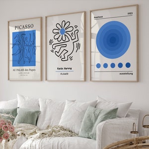 Gallery Wall Art Set Of 3 Prints, Picasso Print, Picasso Poster, Bauhaus Print, Bauhaus Poster, Gallery Wall Bundle, Blue Set, Picasso Set