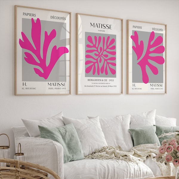 Henri Matisse Set of 3 wall art, Pink Matisse Print Set, Gallery Wall Set,Matisse Exhibition Poster, Matisse Prints, DIGITAL DOWNLOAD