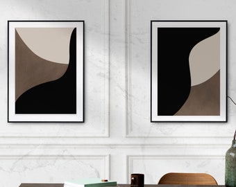 Abstract Beige and Black Shapes Print Set (Digital Download)